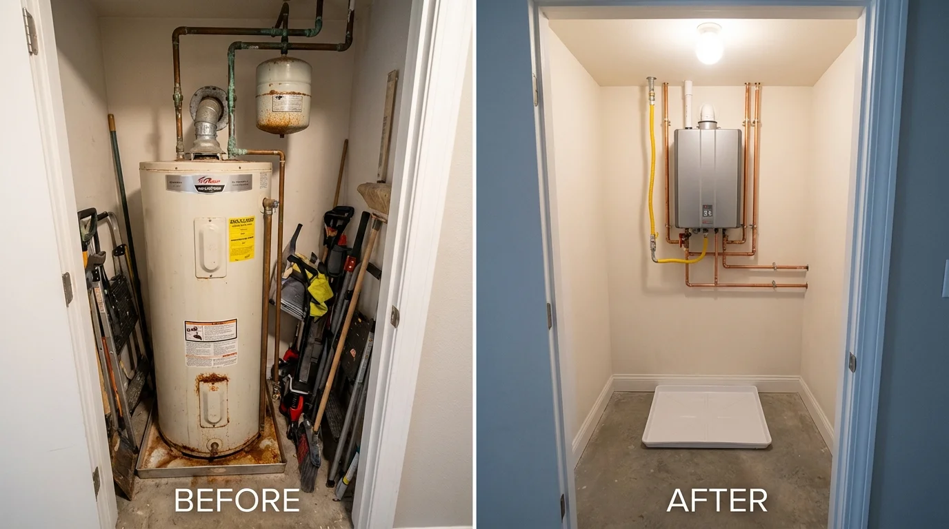 Tank water heater versus wall-mounted tankless unit comparison for Fenton, MO homeowners