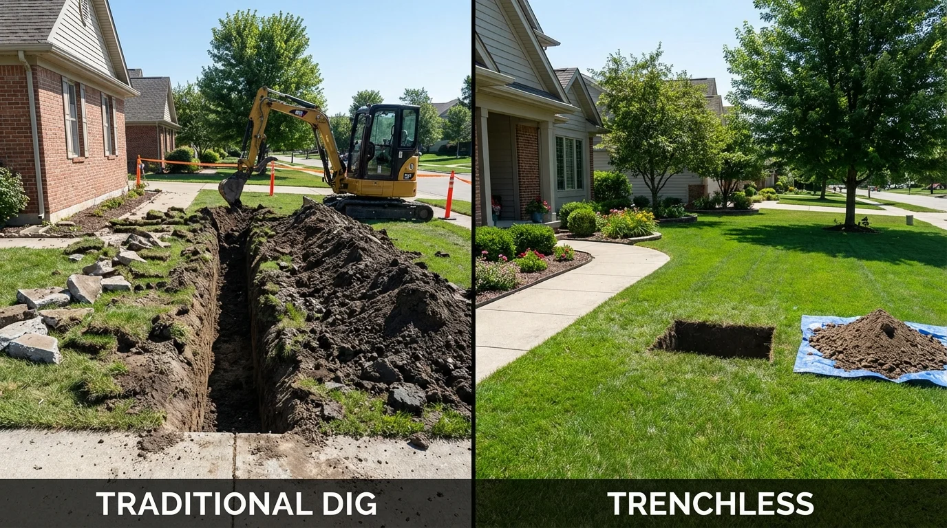 Trenchless sewer repair with minimal yard damage versus traditional excavation in Fenton, MO